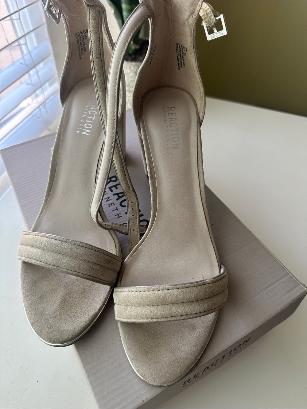 Reaction Kenneth Cole Neutral Beige Open-Toe Ankle-Strap Heels - Lolita - Picture 1 of 7